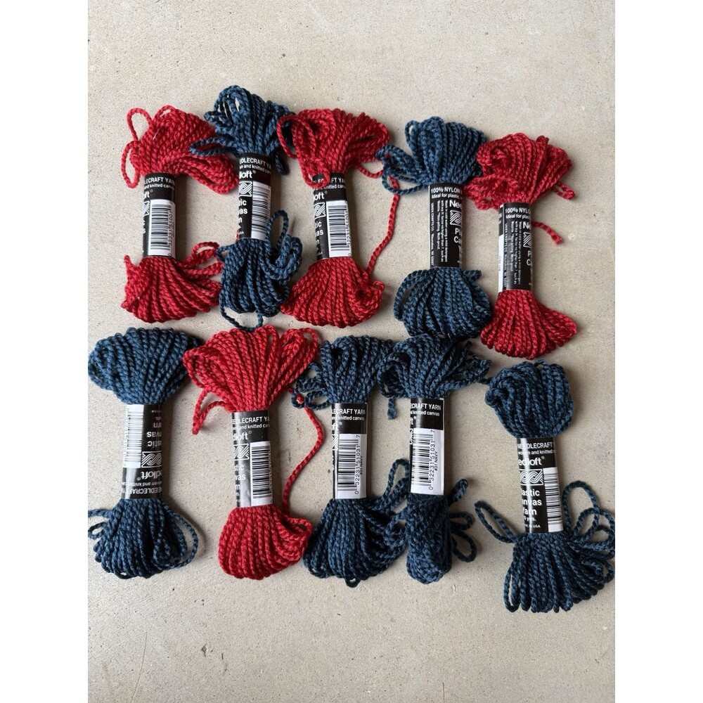 Needloft Plastic Canvas Yarn Lot of 10-10Yds 2 Ply 100% Nylon Blue & Red